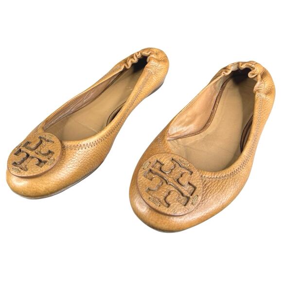 Tory Burch Women’s Reva Brown Leather Slip On Flats Size US 7.5 - Picture 6 of 9